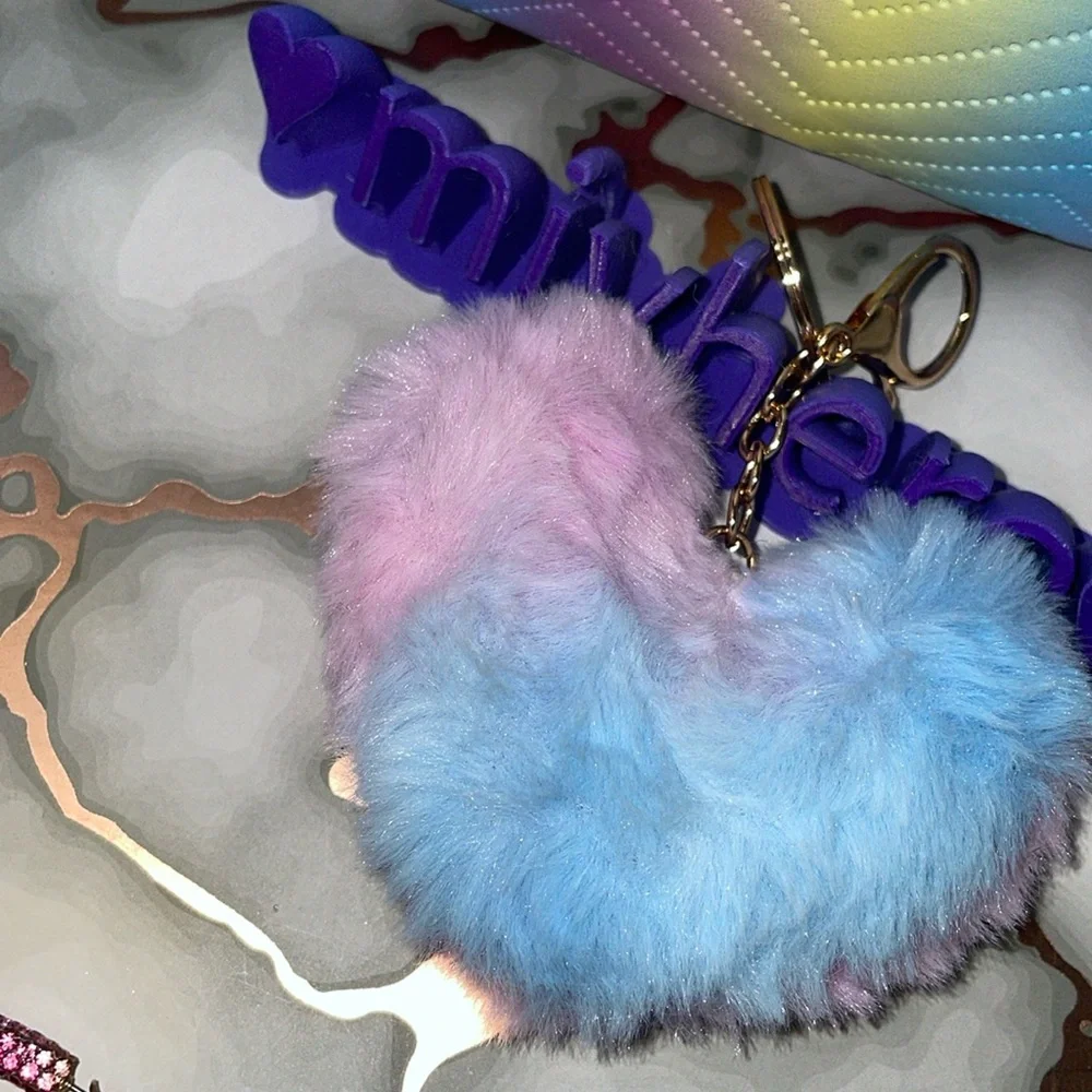4pc RAINBOW SHERBET bundle with backpack, glass tumbler earrings & fur bagcharm - Picture 5 of 7